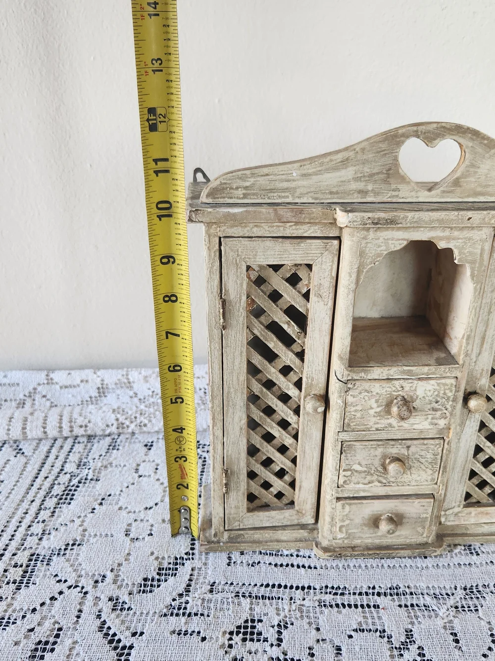 Rustic Cream Wooden Jewelry Organizer Cabinet with Drawers
